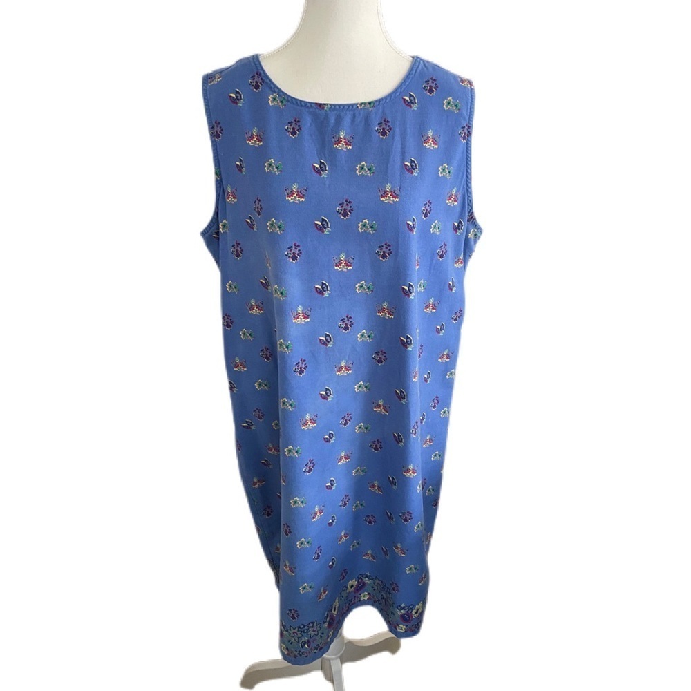 A.M.I. Vintage Blue Floral Shift Dress Sleeveless Cotton Knee Length Size XL